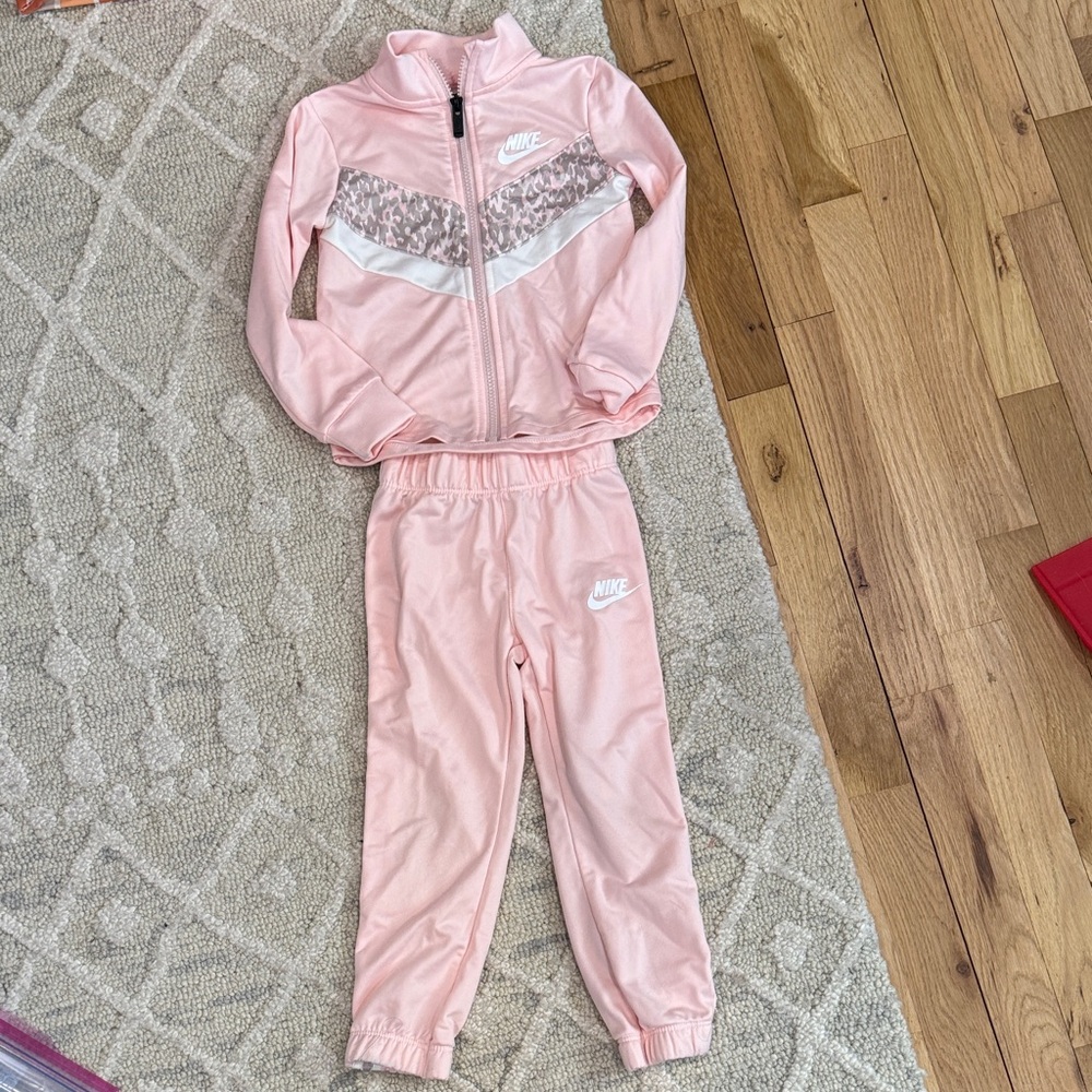 Nike Light Pink Girls' Track Jacket and Joggers with Leopard Accent